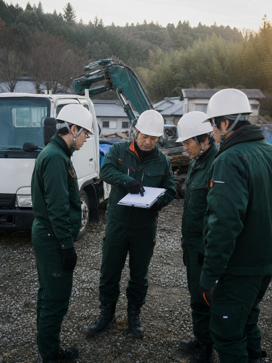 現場での朝礼・安全確認